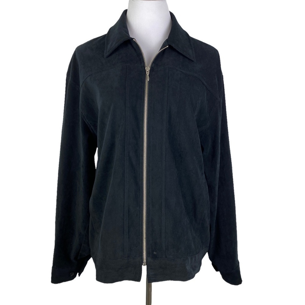 Virgola VintageBlack Full Zip Faux Suede Long Sleeve Jacket Women's Medium Lined